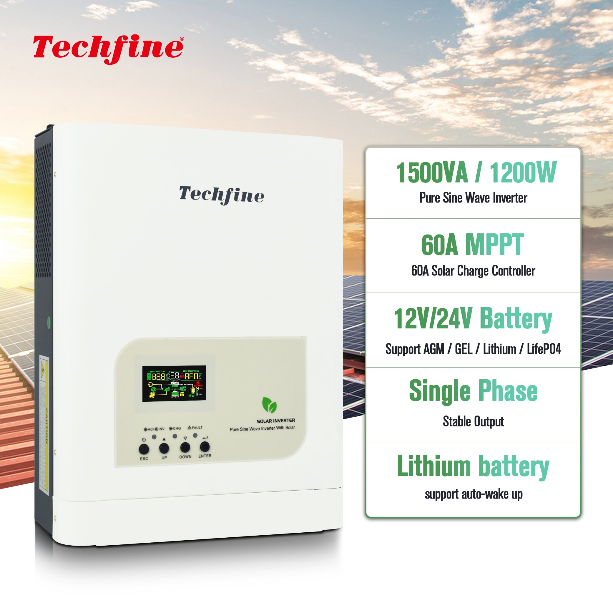 Home Used 1.5KVA 1.2KW 3kva 5kva 8kva 10kva 12.5kva 12VDC 24v 48v Off Grid Solar Power Inverter 1500VA 1200W Inverter for home