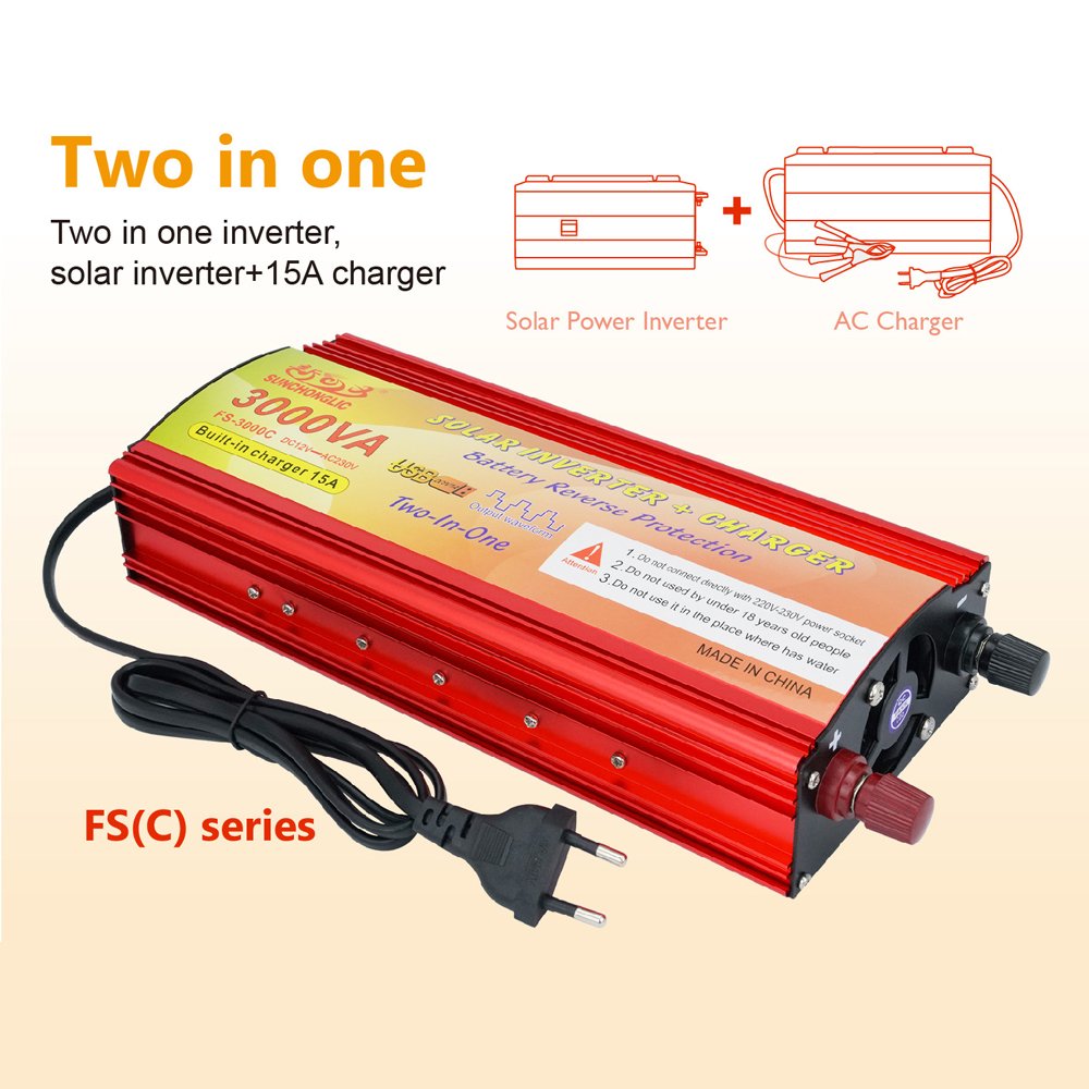 Sunchonglic inverters 12V to 220V 3000W 3000va modified sine solar power inverter with 15A battery charger