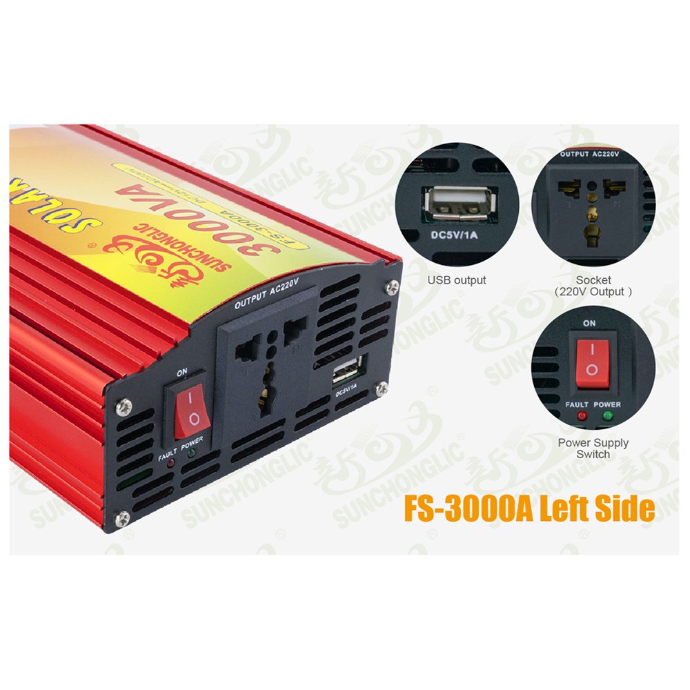 Sunchonglic inverters 12V to 220V 3000W 3000va modified sine solar power inverter with 15A battery charger