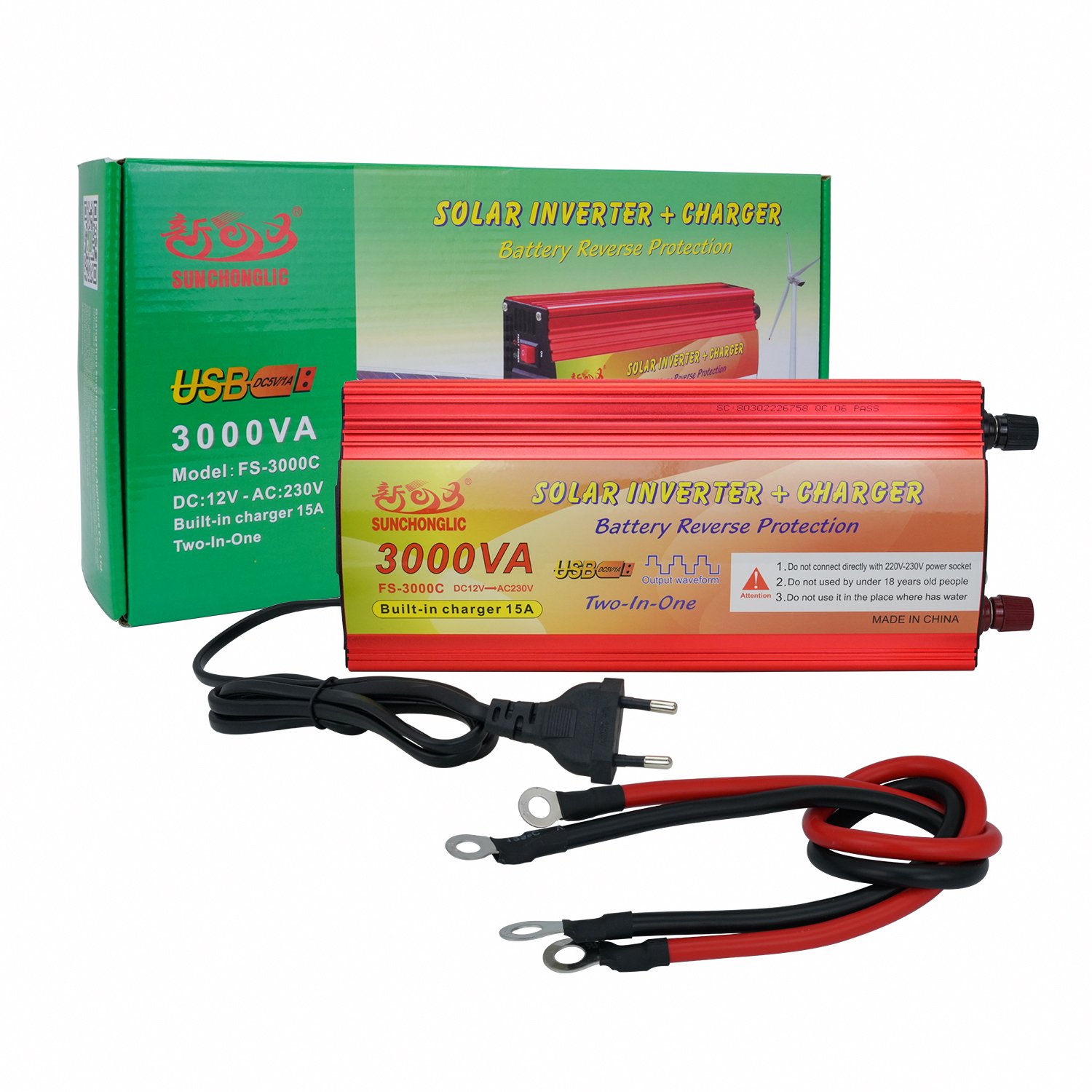 Sunchonglic inverters 12V to 220V 3000W 3000va modified sine solar power inverter with 15A battery charger