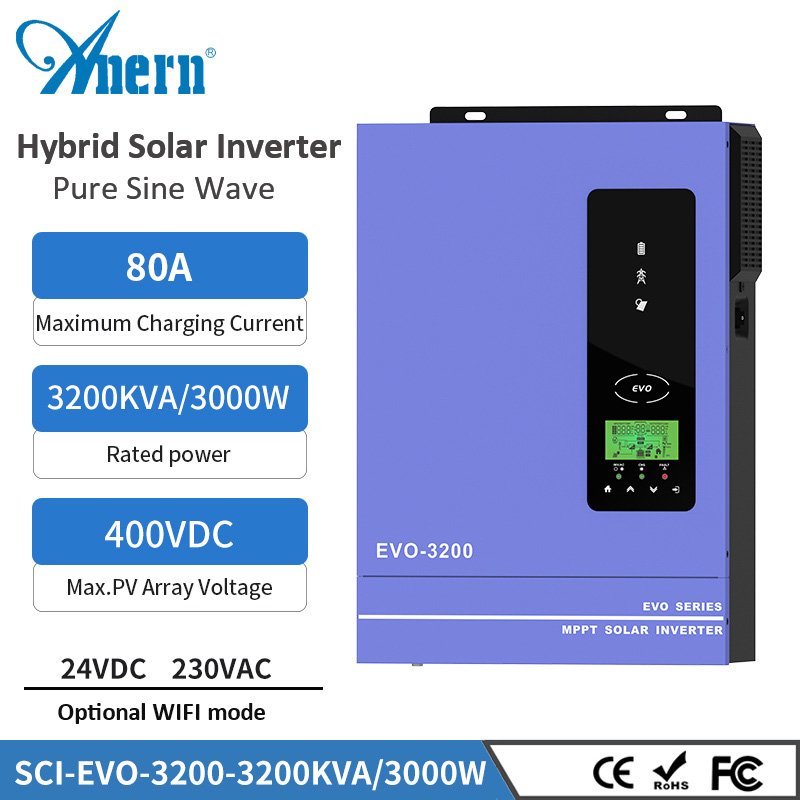 Mppt 12v 24v 2 kw 3 kw 3.2 kw hybrid on off grid solar inverter