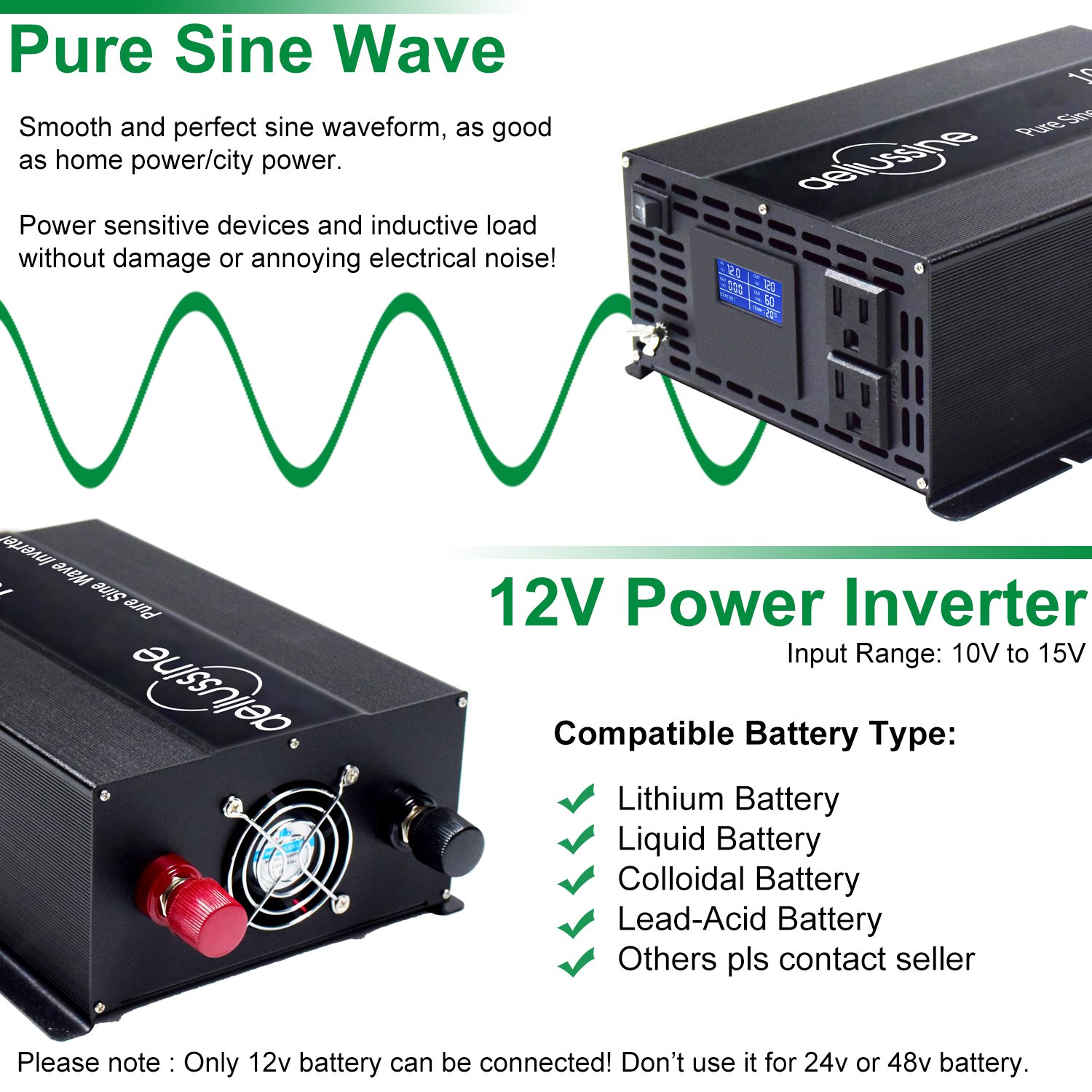 1500W Single Phase Home Appliance Off Grid 12V 24V DC To AC 110V 220V Solar Inverter, Pure Sine Wave Inverter 1500 Watt 1.5kw