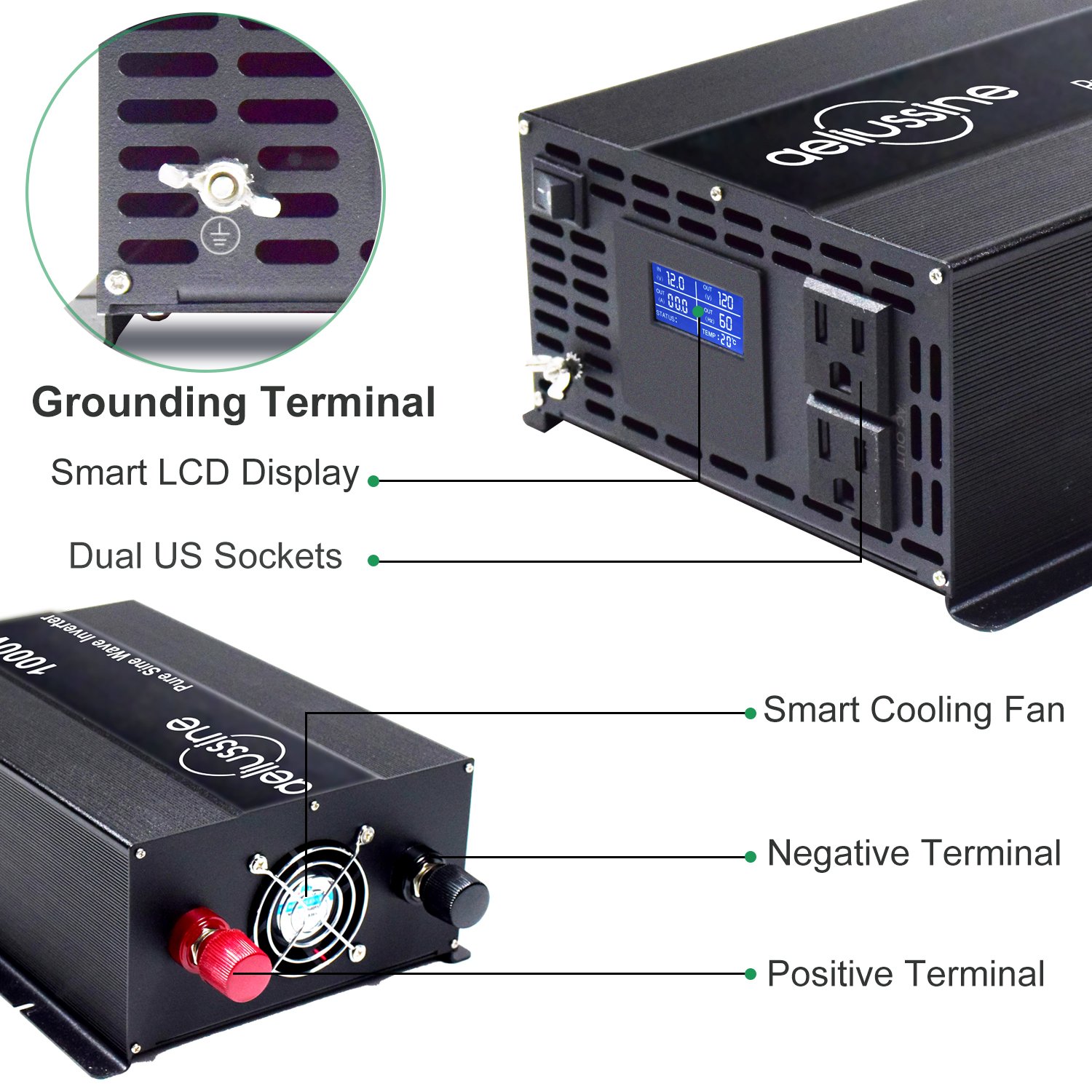1500W Single Phase Home Appliance Off Grid 12V 24V DC To AC 110V 220V Solar Inverter, Pure Sine Wave Inverter 1500 Watt 1.5kw