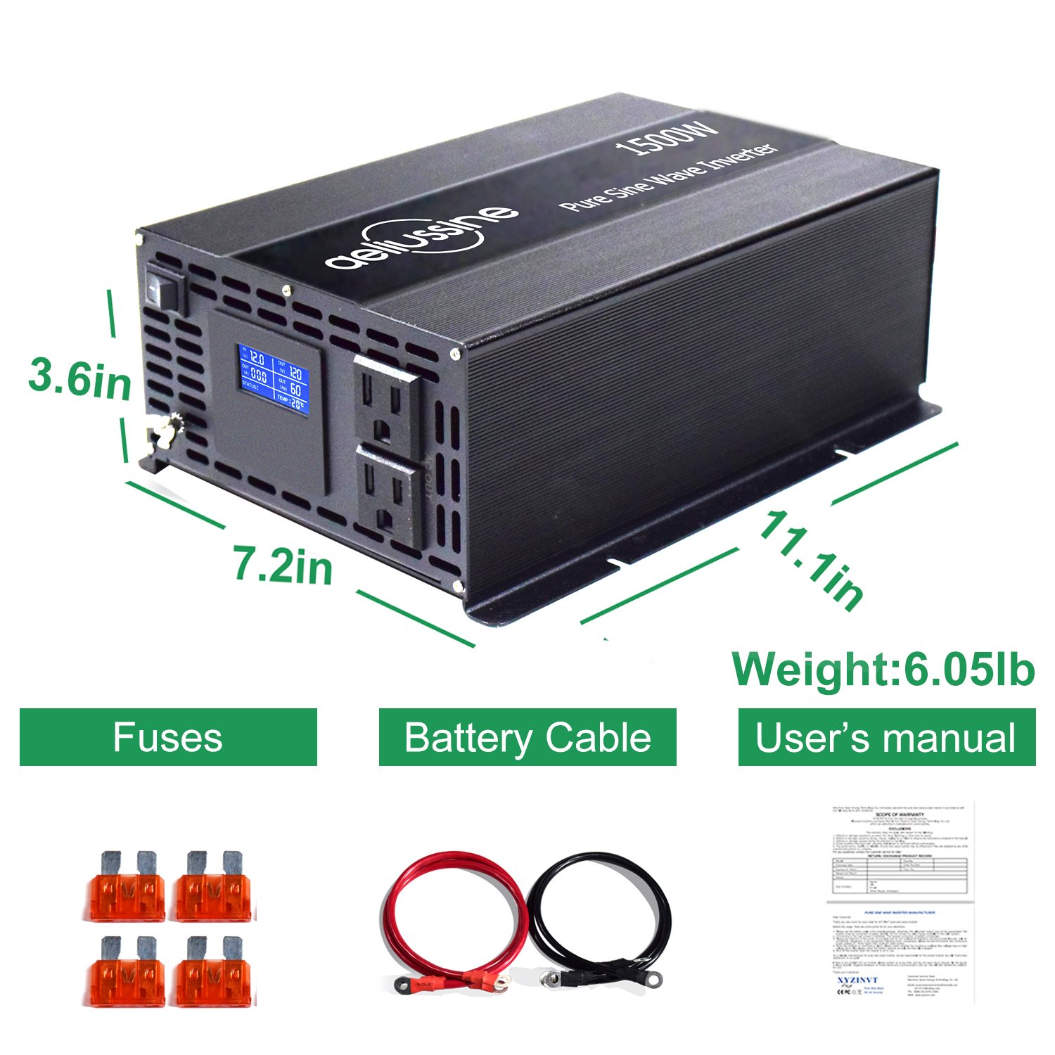 1500W Single Phase Home Appliance Off Grid 12V 24V DC To AC 110V 220V Solar Inverter, Pure Sine Wave Inverter 1500 Watt 1.5kw