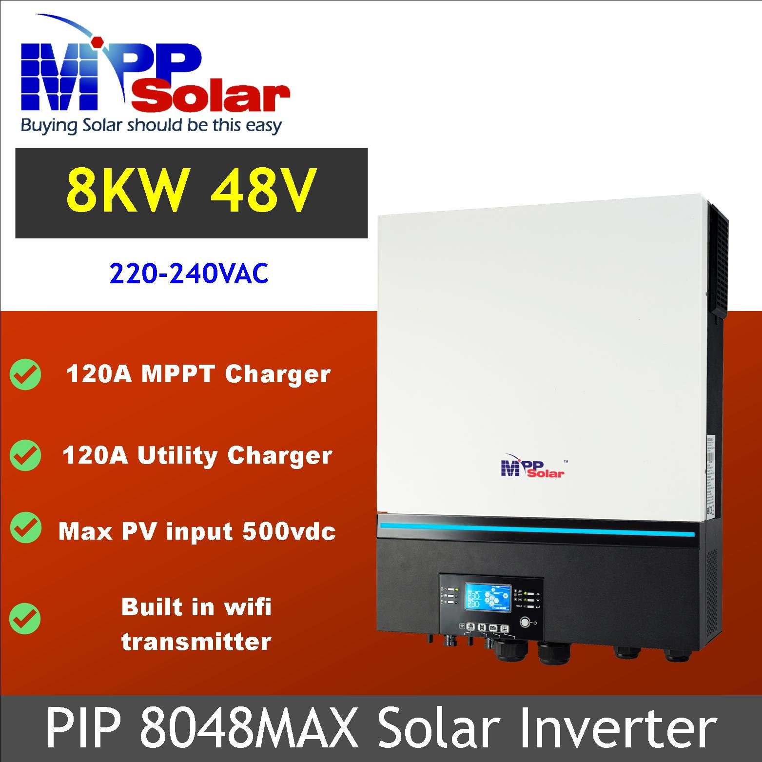 PIP8048MAX MPP Solar 8000w 48v mppt solar inverter 230v high pv input pure sine wave BMS WiFi parallel mpp solar PIP8048MAX
