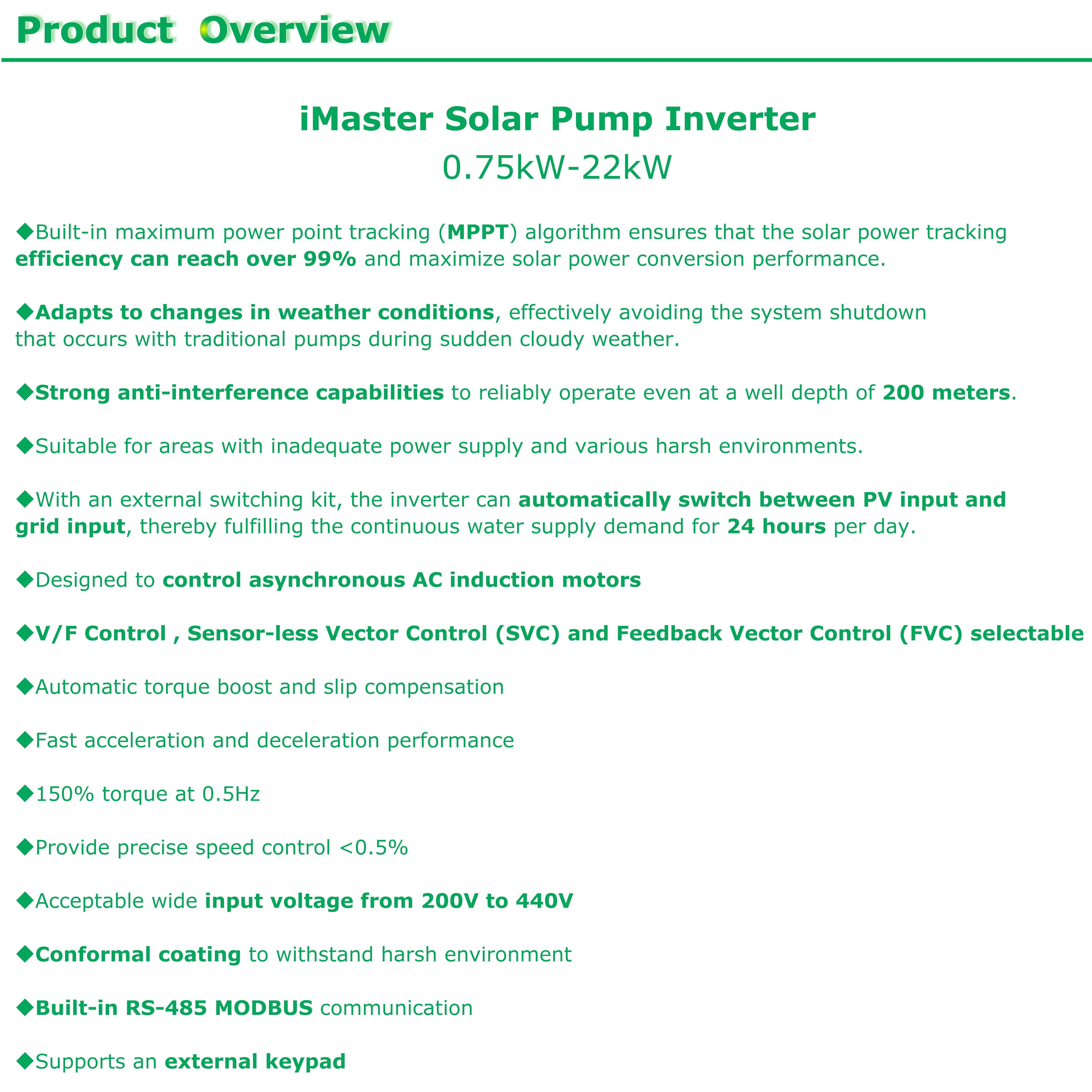 OEM solar and power inverter Solar Pump Inverter 380V 3p 0.75kW 1.5kw 2.2kw Variable Frequency Drive Solar VFD for solar panel