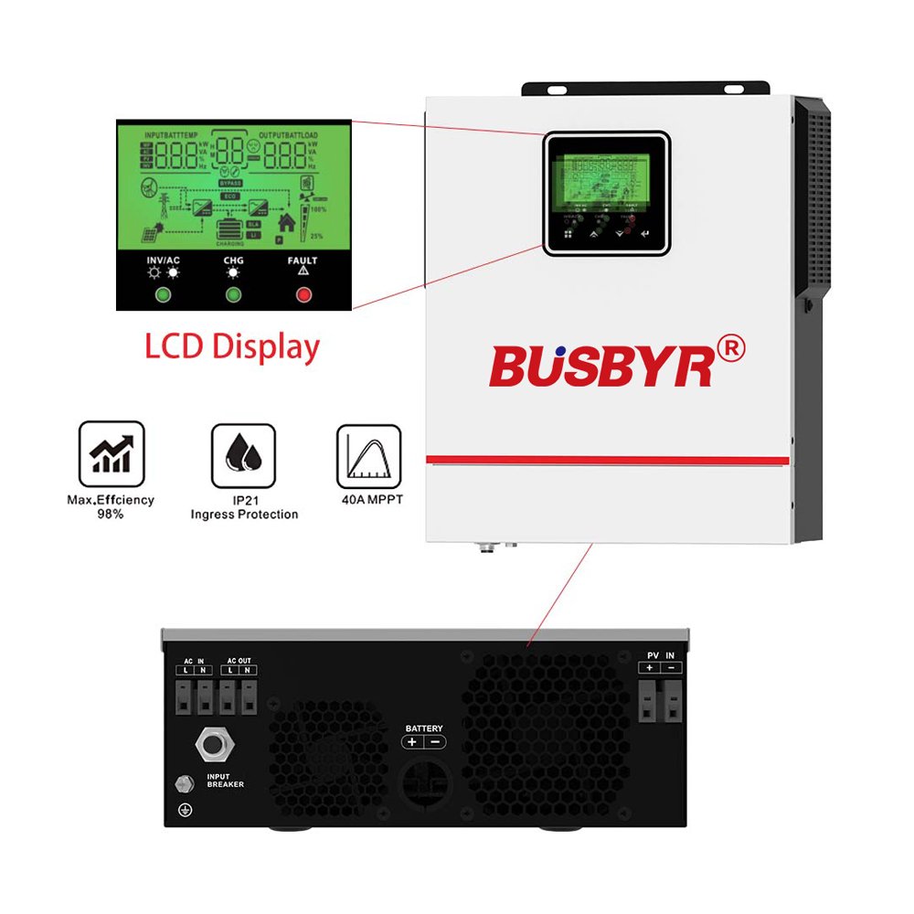 Busbyr 1000w 1500w Pure Sine Wave Power inverter 12v 24v 220v Dc To Ac Home inverter solar inverter 1KW 1.5KW 1.5KVA