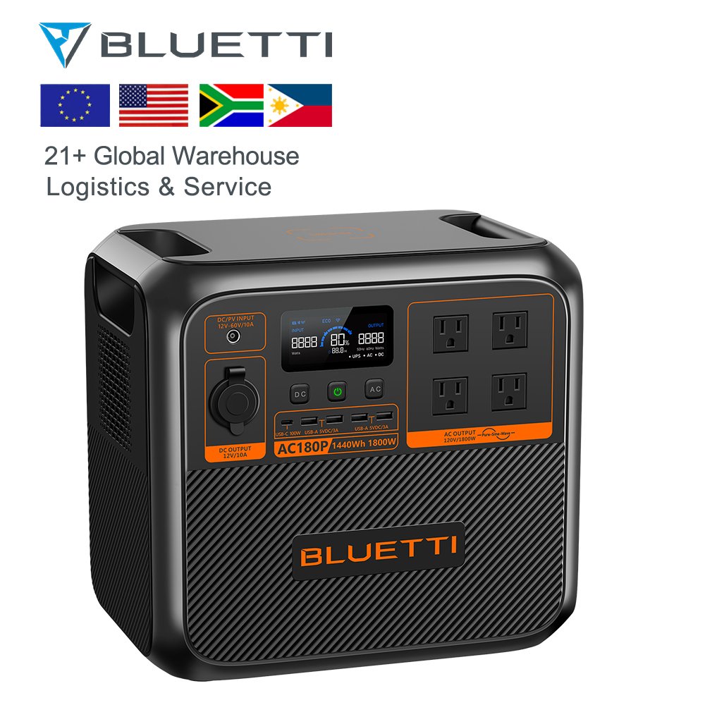 Bluetti AC180P+PV120 Solar Panels 600watt Portable Power Station 220V Solar Generator Battery Pack