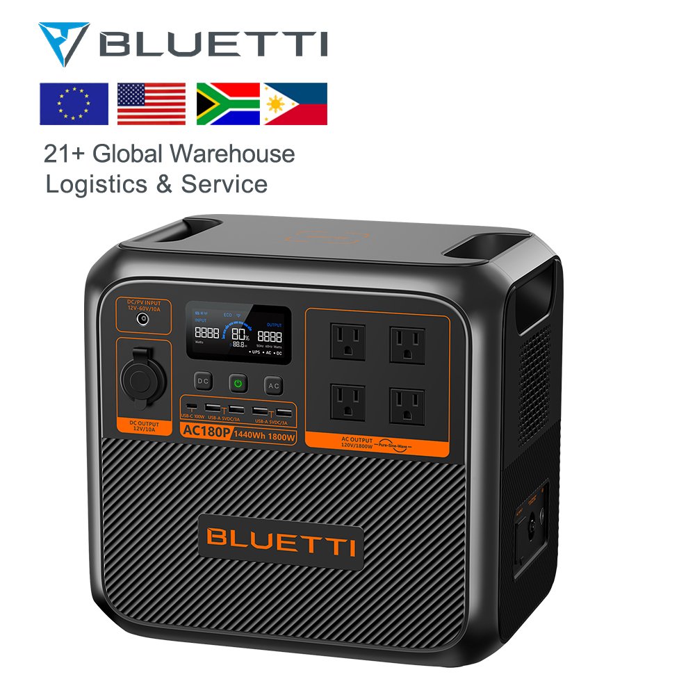 Bluetti AC180P+PV120 Solar Panels 600watt Portable Power Station 220V Solar Generator Battery Pack