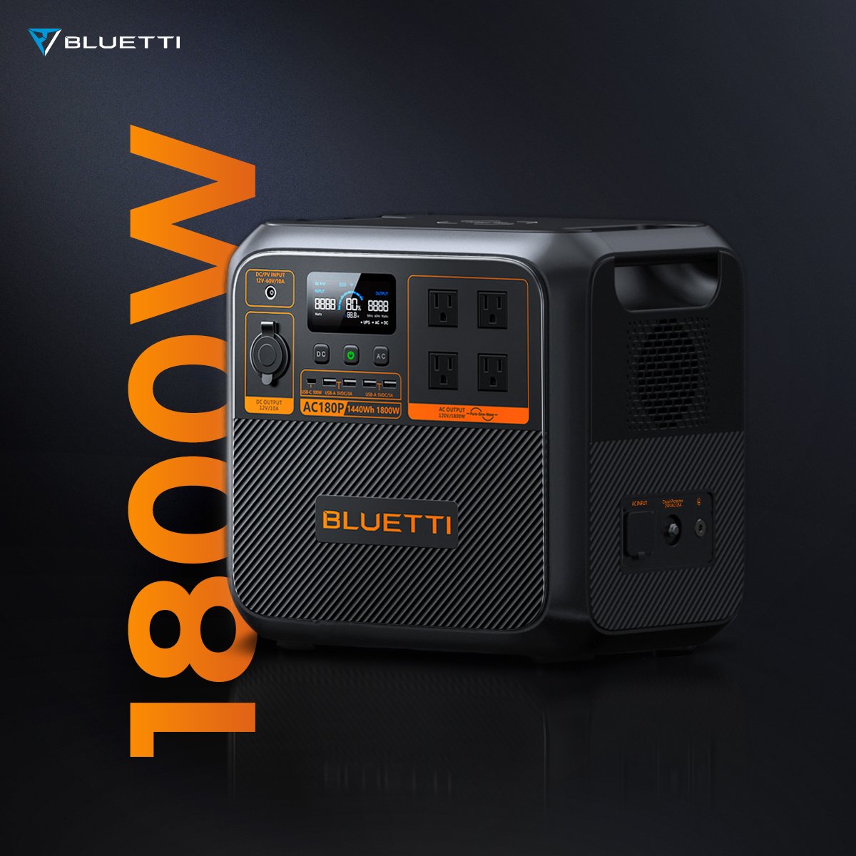 Bluetti AC180P+PV120 Solar Panels 600watt Portable Power Station 220V Solar Generator Battery Pack