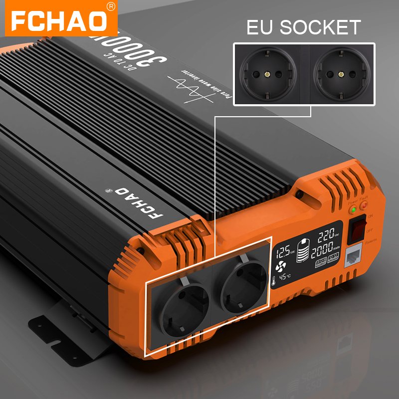 FCHAO 1800W Pure Sine Wave Solar Inverter DC to AC Power Invertor 12V 24V 48V Inverter Board With Remote Control For Home RV Car