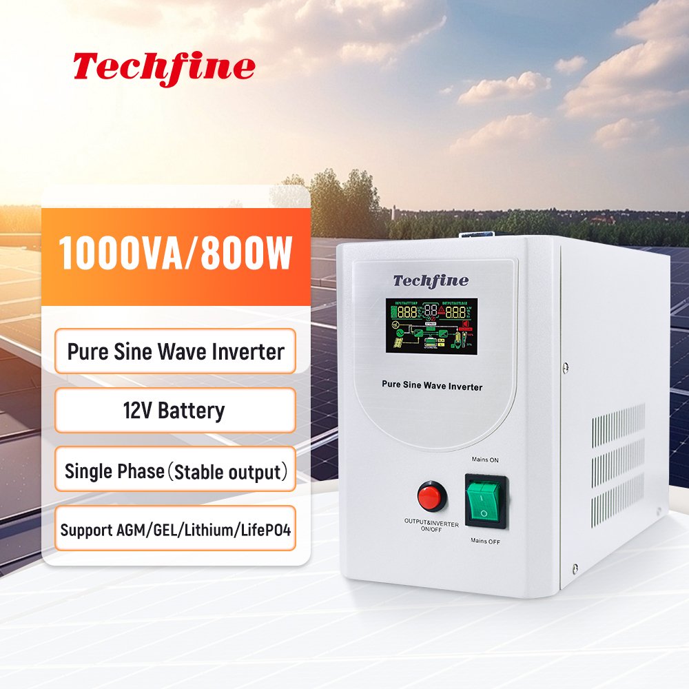 techfine HB1012 800W 1kva 12vdc power Hybrid pure sine wave Solar Power Inverter for solar system