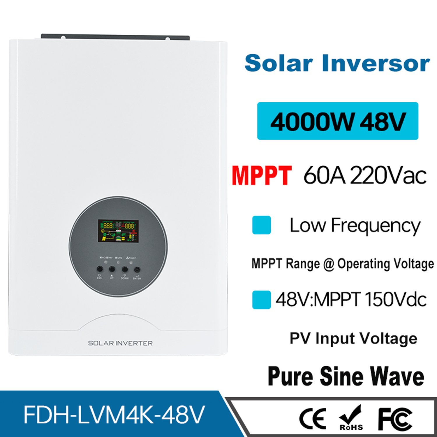 1kw 3kw 4kw 48Vdc Solar Power Inverter Pure Sine wave Off Grid Inverter Build-in 60A MPPT Charge Controller