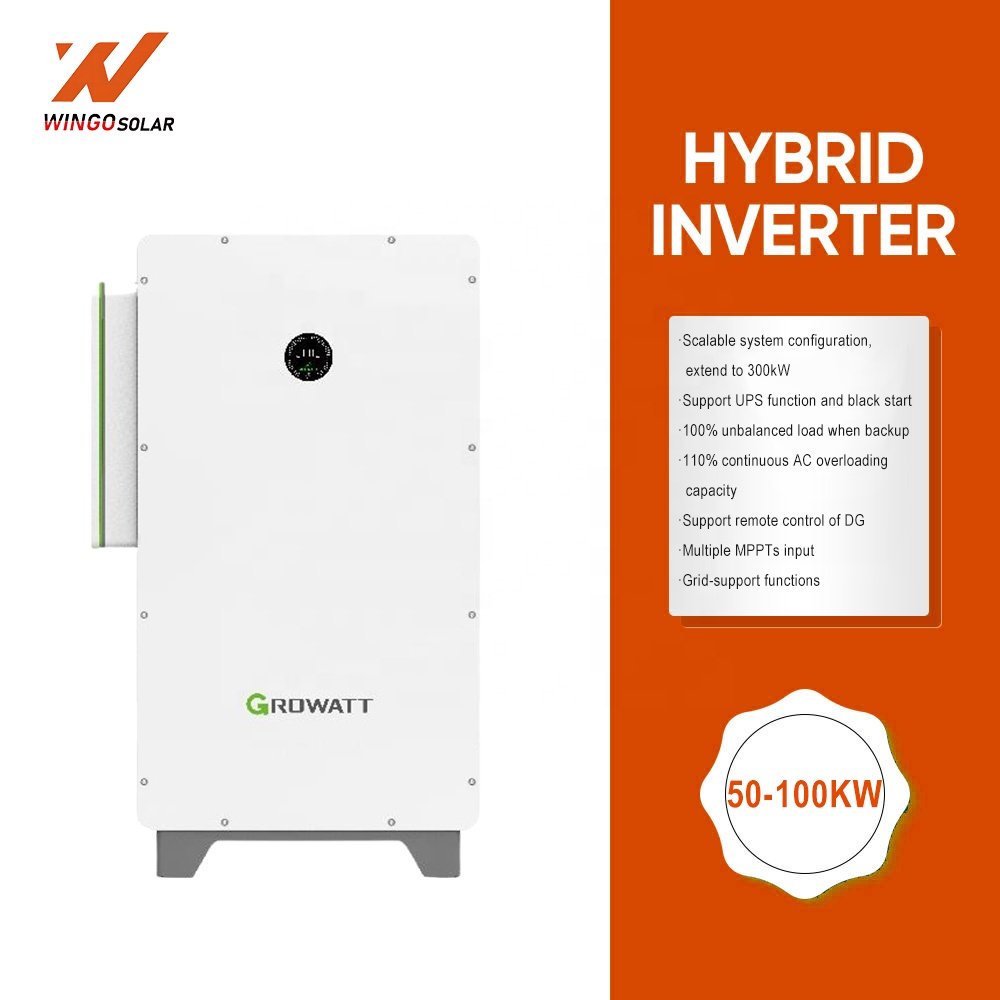 Wingosolar BESS All in One Set Growatt WIT 50KW 75KW 100KW Hybrid Solar Inverter and APX 14.3P-S1 100kWh 200kWh HV Battery