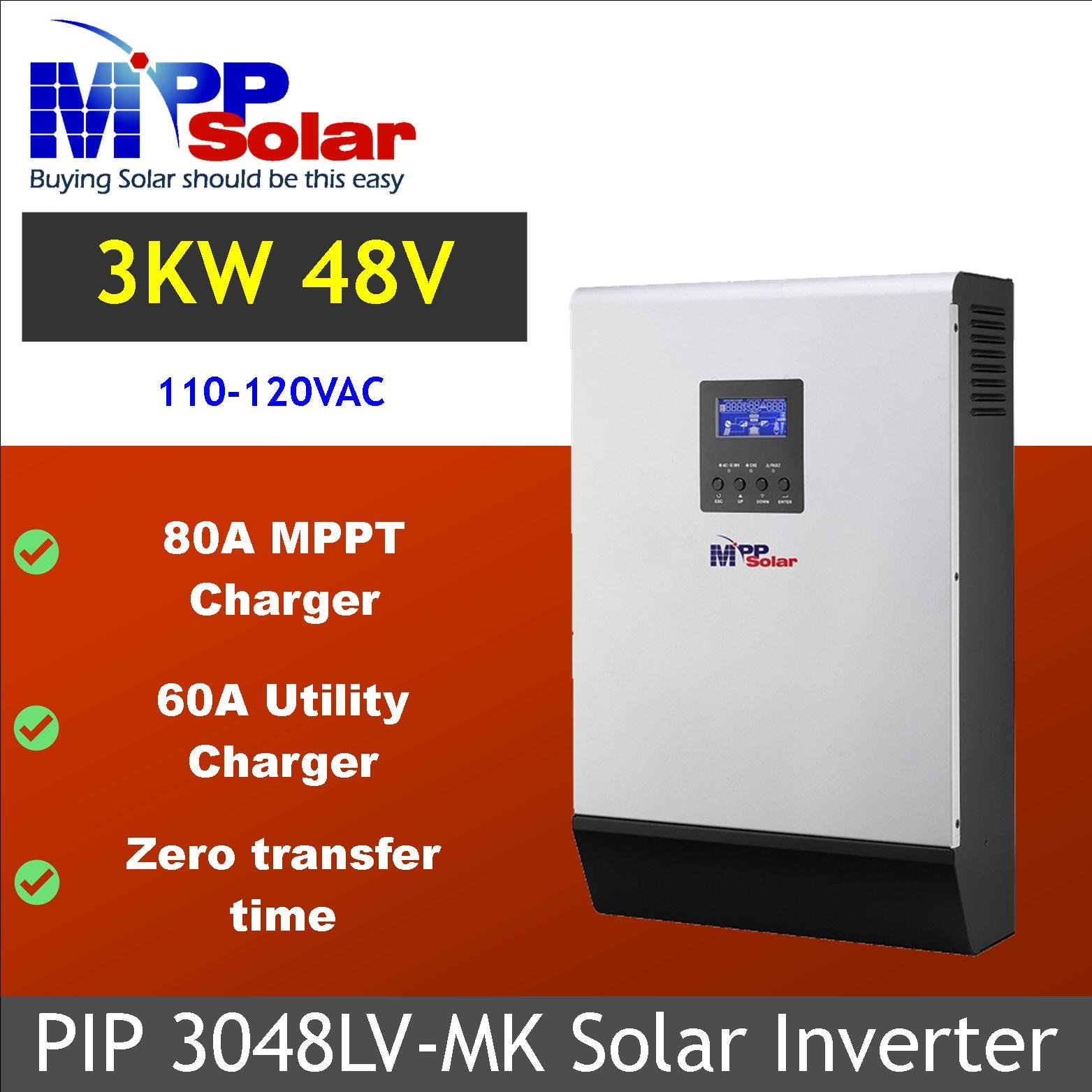 PIP3048LV-MK 3000w 48v 120v MPP Solar inverter pure sine wave solar inverter 80A MPPT charger 0 transfer time