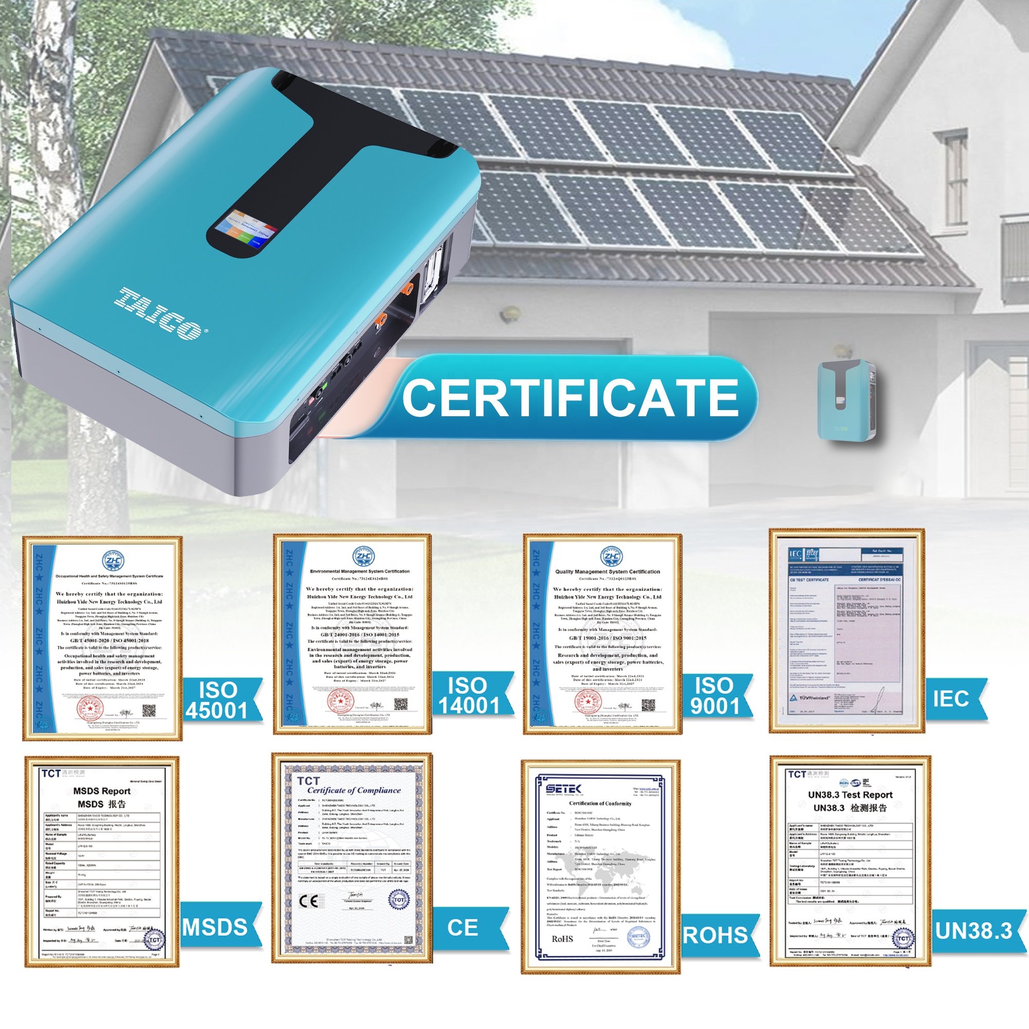5kwh 10kwh TAICO lifepo4 Wall-Mounted Battery 51.2V 200Ah 100ah for Solar System Home Energy Storage 10kw battery pack
