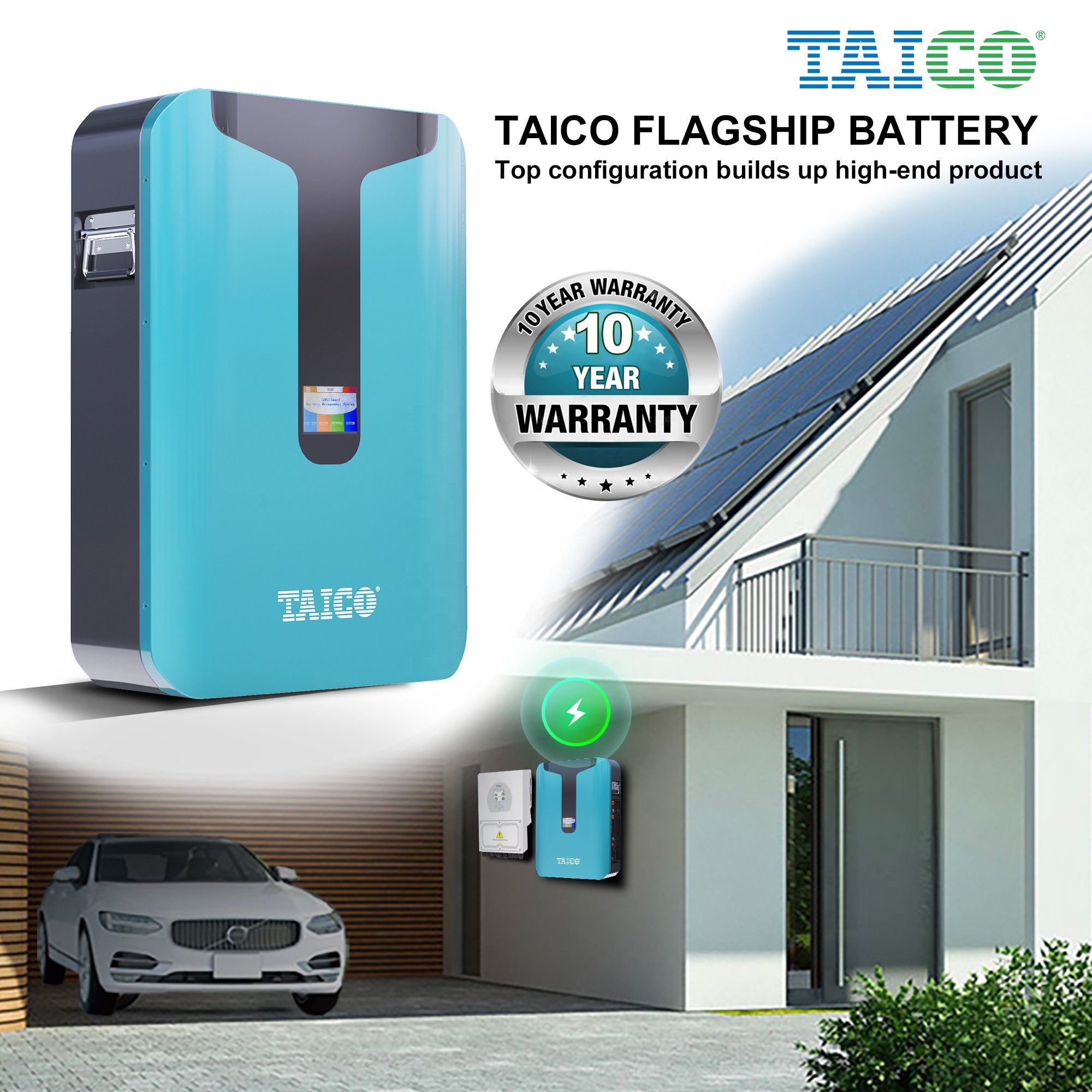 5kwh 10kwh TAICO lifepo4 Wall-Mounted Battery 51.2V 200Ah 100ah for Solar System Home Energy Storage 10kw battery pack