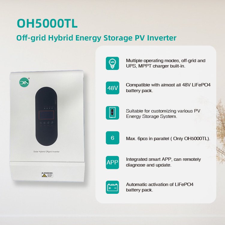 Solar Inverter Off Grid Hybrid Inverter 5KW for Home-use ups Inverter multi-functional Pure Sine Wave 220V 50/60HZ