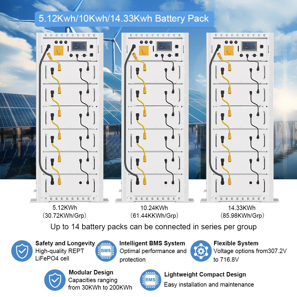 High Voltage Battery Storage Packs Hybrid Hv 100ah 206ah 280ah 30kwh 100kwh 150kwh High Voltage Rack 307-716v Solar Home Battery