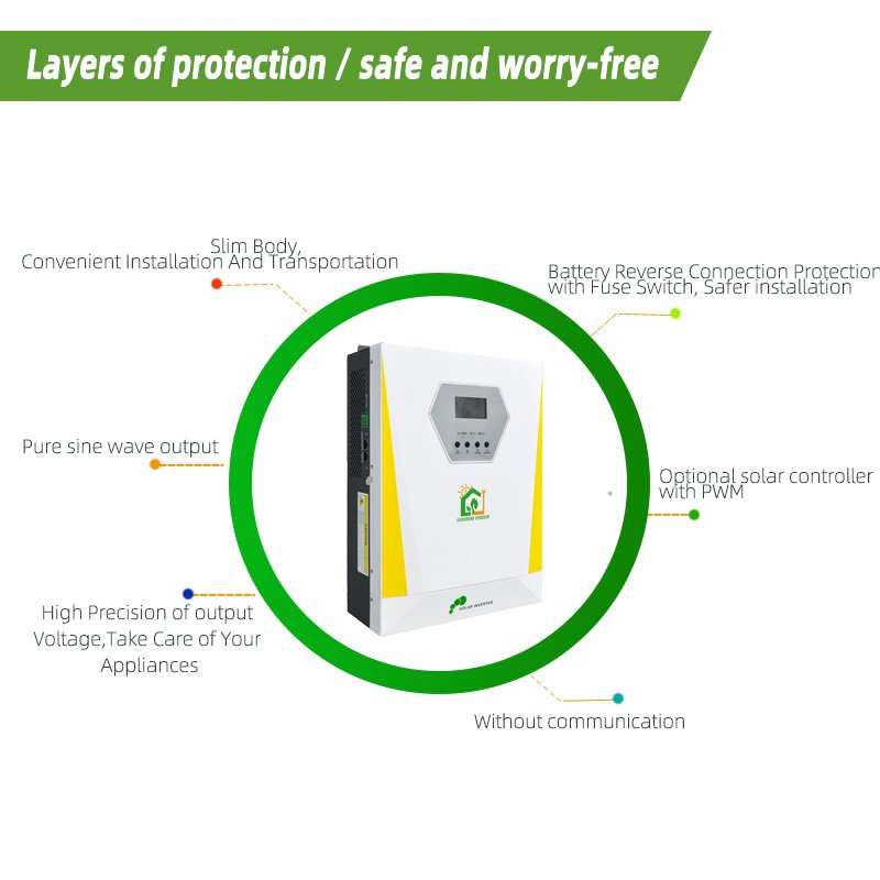 3kva 24V DC To AC Solar Inverter 3000W Hybrid Solar Inverter MPPT 120A Controller 3kw Solar Inverter For Home Appliance