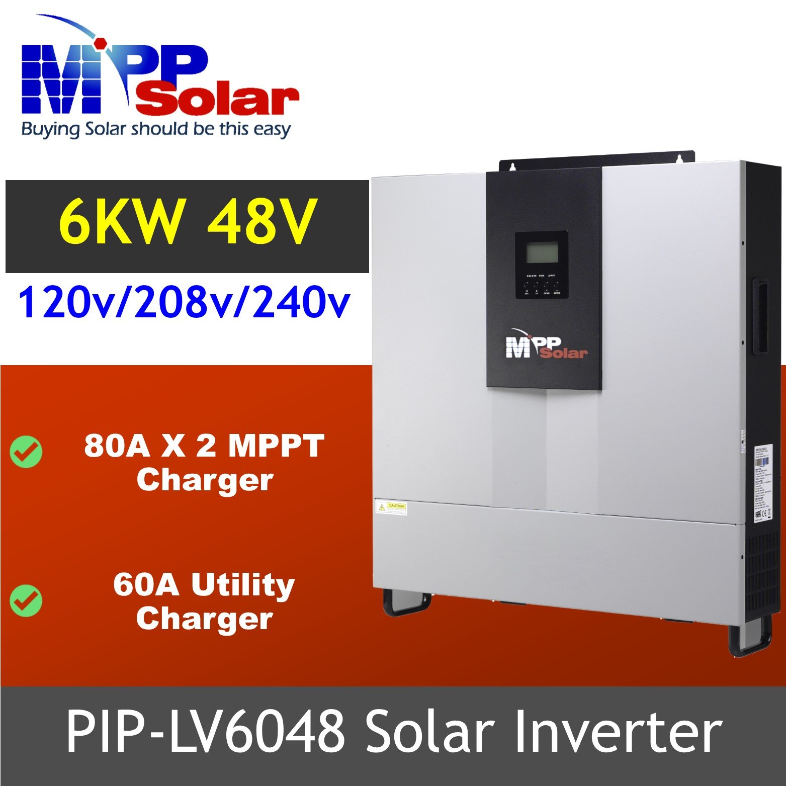 LV6048 6000w 48v MPP Solar inverter split phase 120v/240v + MPPT charger +8kw PV + Parallel 6kw 110v/220v US STOCK