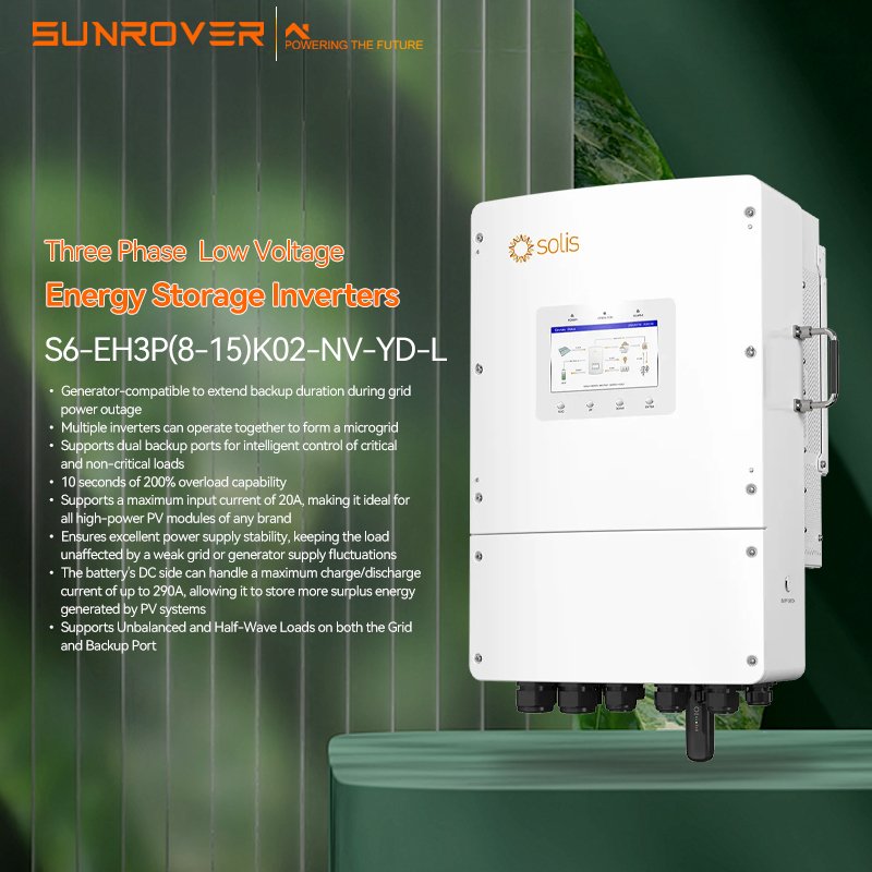 solis 48v mppt hybrid inverter dc to ac 8kw 8kwh 10 kw 12 kw 15kw 3 phase low voltage solar inverters s6-eh3p(8-15)k02-nv-yd-l