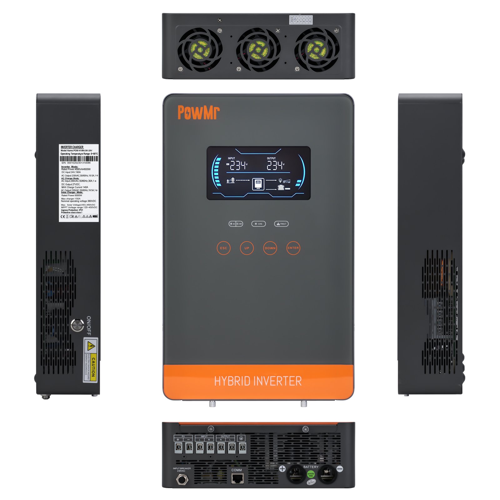PowMr Off grid Inverter 4.5KW 24V MPPT Solar Inverter 150A 220/230V AC Solar Inverter for Off grid Solar System