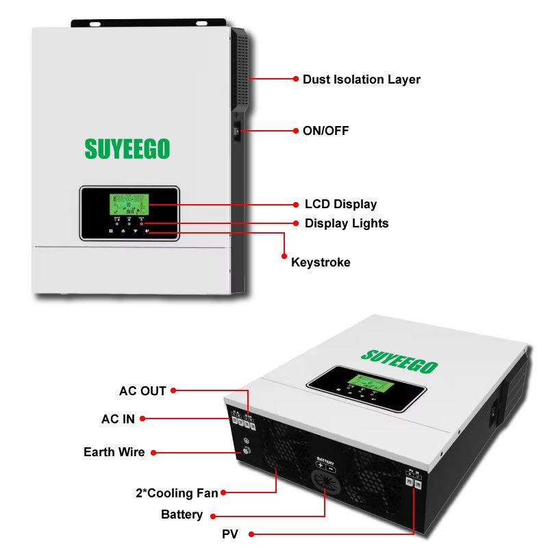 SUYEEGO Good Price Off Grid Inverters 2kw 3kw Pure Sine Wave 12v 24v Smart Whole Home PV System Mppt Solar Inverters