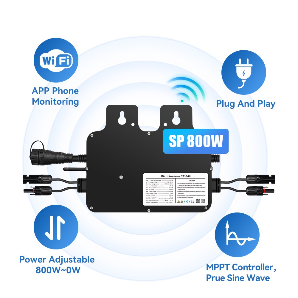 IP67 Waterproof Plug and Play Micro Inverter 800 W with WLAN and App Solar Inverter Grid Tie Inverter 800w
