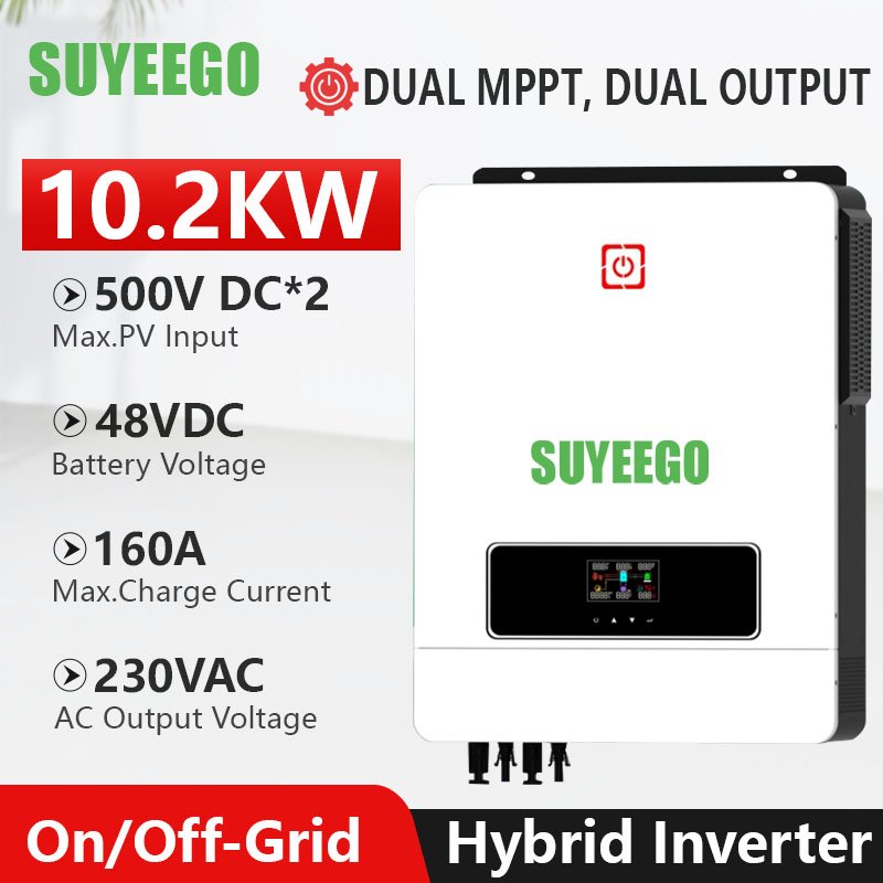 SUYEEGO Hybrid Solar Inverter 48V 8000w 10000w built in dual mppt solar off grid inverter 8kw 10kw dual output and input 160a