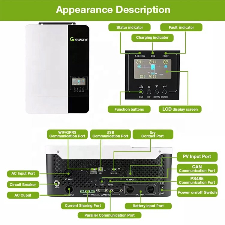 Good Price Growatt SPF 5000ES Off Grid Solar Inverter 48v 5kw System Off-grid Hybrid Inverter