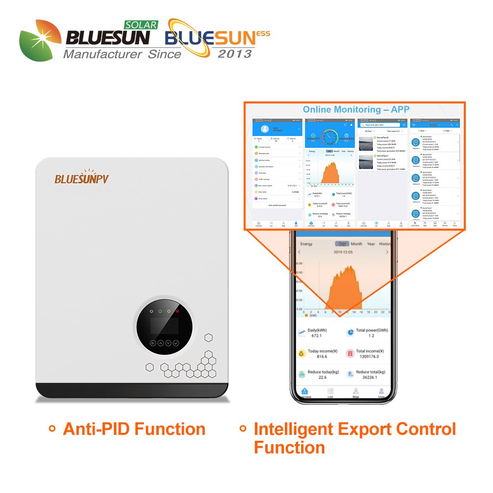 Bluesun Hot sale 1kw 3kw 5kw solar inverter 10kw on grid off grid hybrid mppt solar inverter wifi single phase dc ac inverter