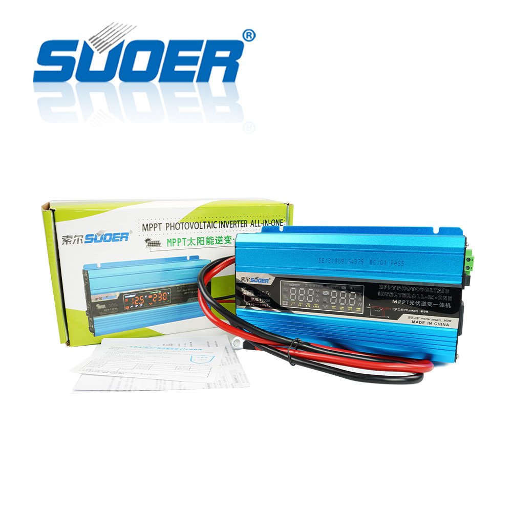 Suoer 1500VA DC 12V to AC 220V inverter 1500VA off grid modified sine wave power inverter with MPPT controller