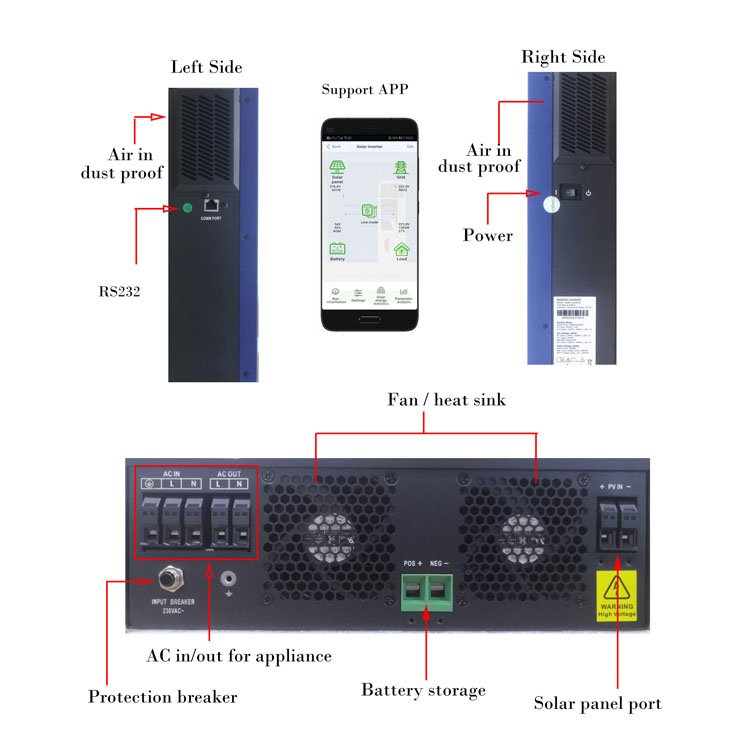 High Cost-Performance 10kw off grid hybrid 6-10kw solar inverter for solar off grid system