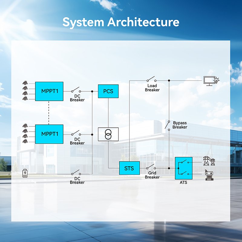 All in one hybrid Solar 125KW/250KW/500KW Inverter with Off/On-Grid mode compatible with LFP Battery system