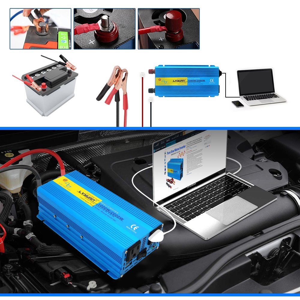 LVYUAN 12V DC 240V AC 2000W Peak Power Converter AU Sockets Solar Car Inverter Voltage Pure Sine Wave Inverter