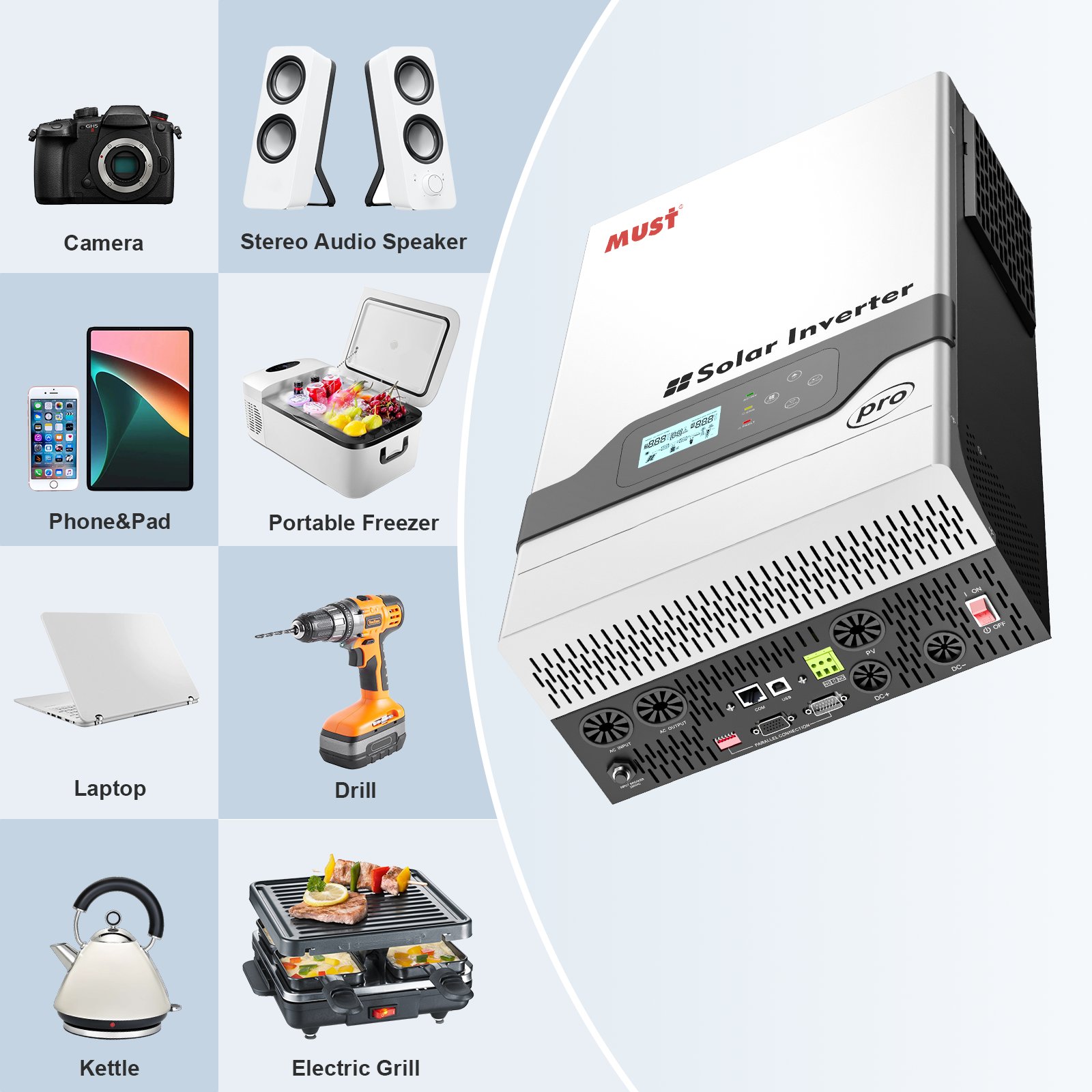 MUST PV18 PRO 5000w power inverter 450V mppt 3000w pure sine wave solar inverter