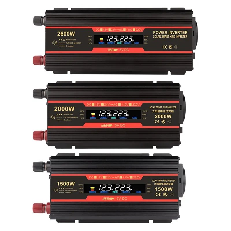 12v 220v Solar Inverter 1500W 2000W 2600W Portable Voltage Transformer Auto Charger Converter Car Power Inverter