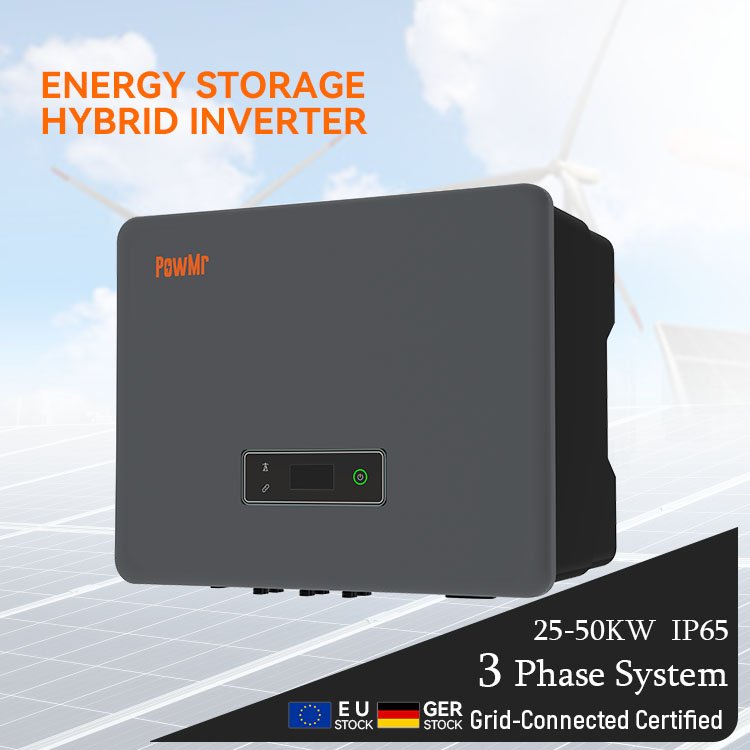 PowMr High Efficiency 25/30/36/40/50KW 750V HV 3 Phase on/off grid Energy Storage Hybrid Solar Inverter