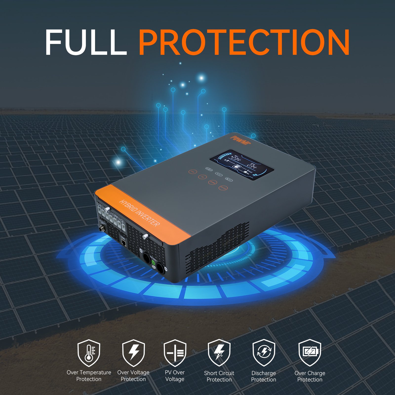 PowMr 4500W 24V Off-Grid Solar Inverter MPPT 230V Pure Sine Wave Solar Inverter 6500W 48V Hybrid Inverter