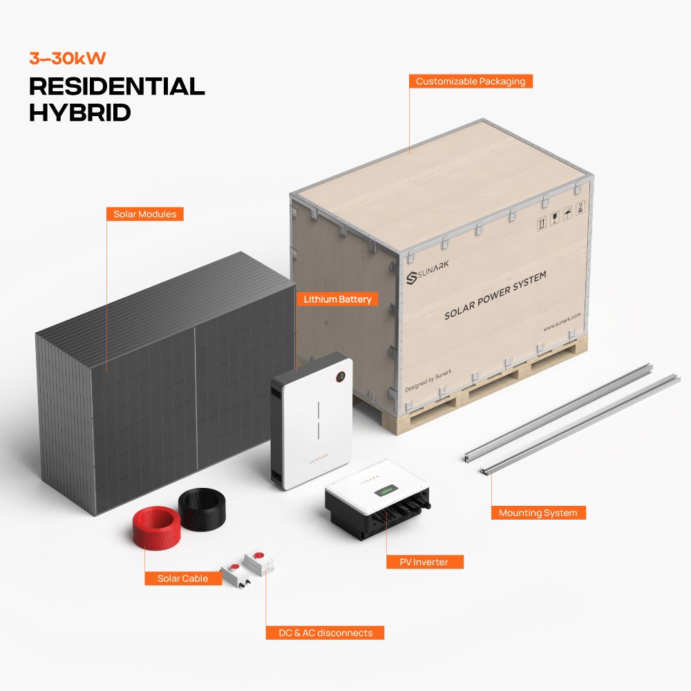 Sunark Highest Efficiency Solar Power System Home Kit 5Kw 10Kw 20Kw 30Kw Off Grid Solar Energy Storage System Wholesale Price