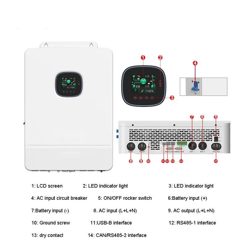Split Phase 48V 110V/240V 10KW Off Grid Single All In One Inverter Charger Hybrid Solar Inverter for LiFeP04 And Lead Acid Batt