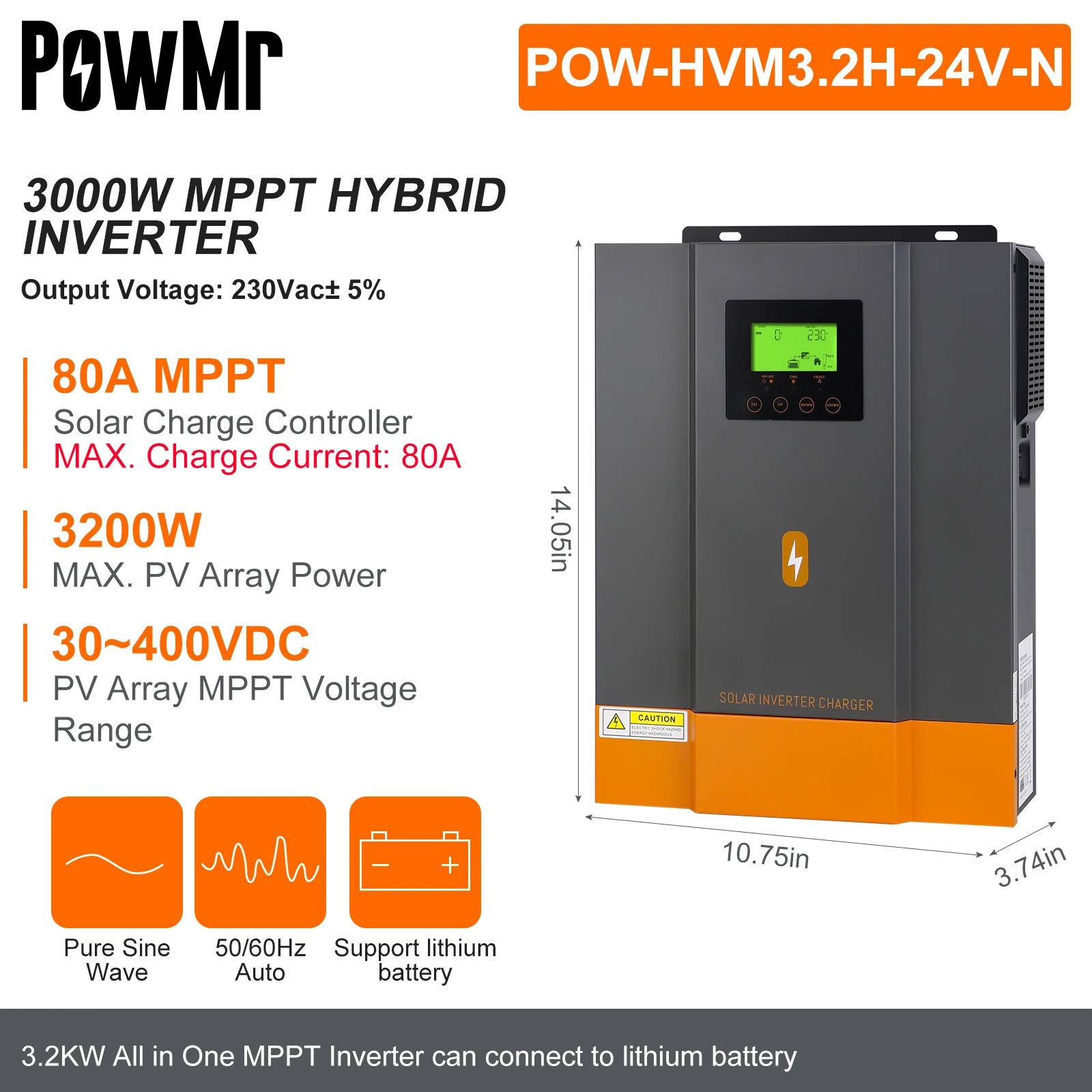 PowMr Competitive Price 3Kw 5Kw 5.5Kw 3Kva 24V 3000W With Smart Mppt Controller Off Grid System PV Hybrid Solar Inverter