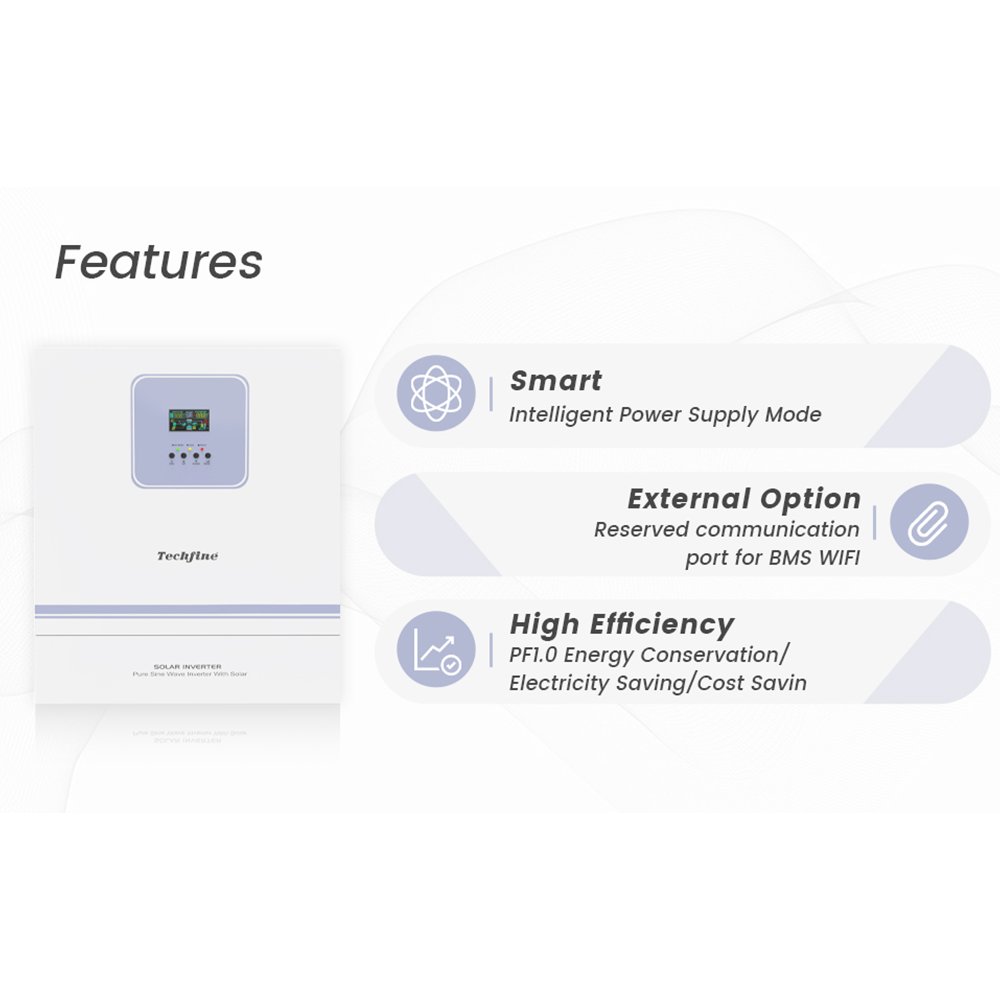 Techfine 11KW 48VDC to 220VAC hybrid Solar Inverter with 11KW Inbuilt MPPT Pure Sine Wave Power Inverter For Home