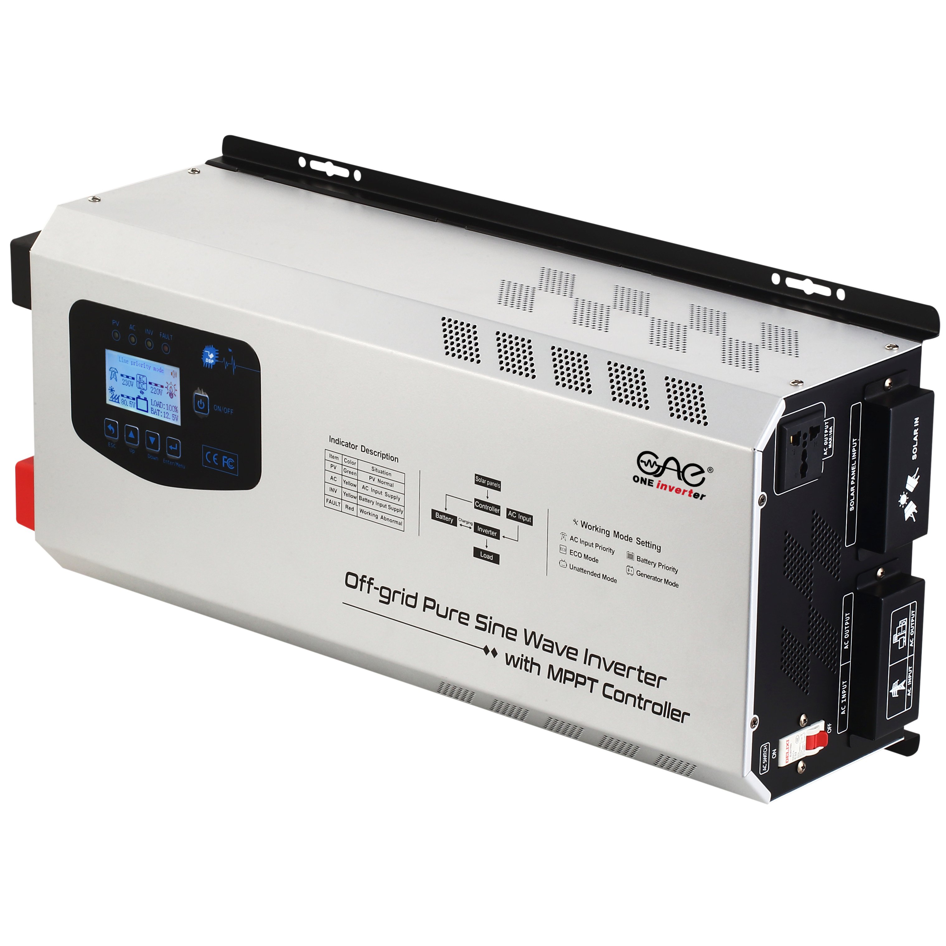 Solar inverter 3000w 3kva 1kw 1.5kw 2kw 3kw 4kw 5kw 6kw 7kw with mppt charge controller in solar panel system