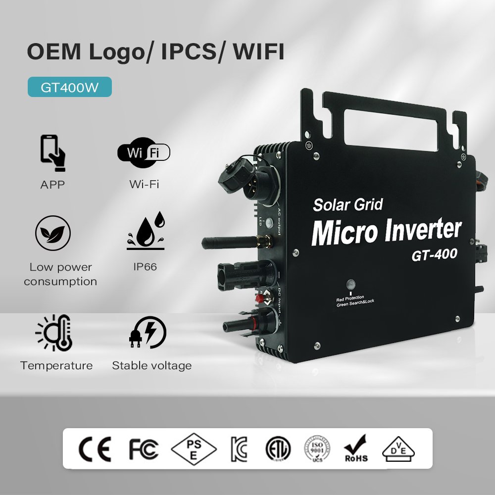 HT 400W Grid Tie Inverter MPPT Solar Inverter with WiFi App Control, Waterproof Automatic Identification Micro Inverter