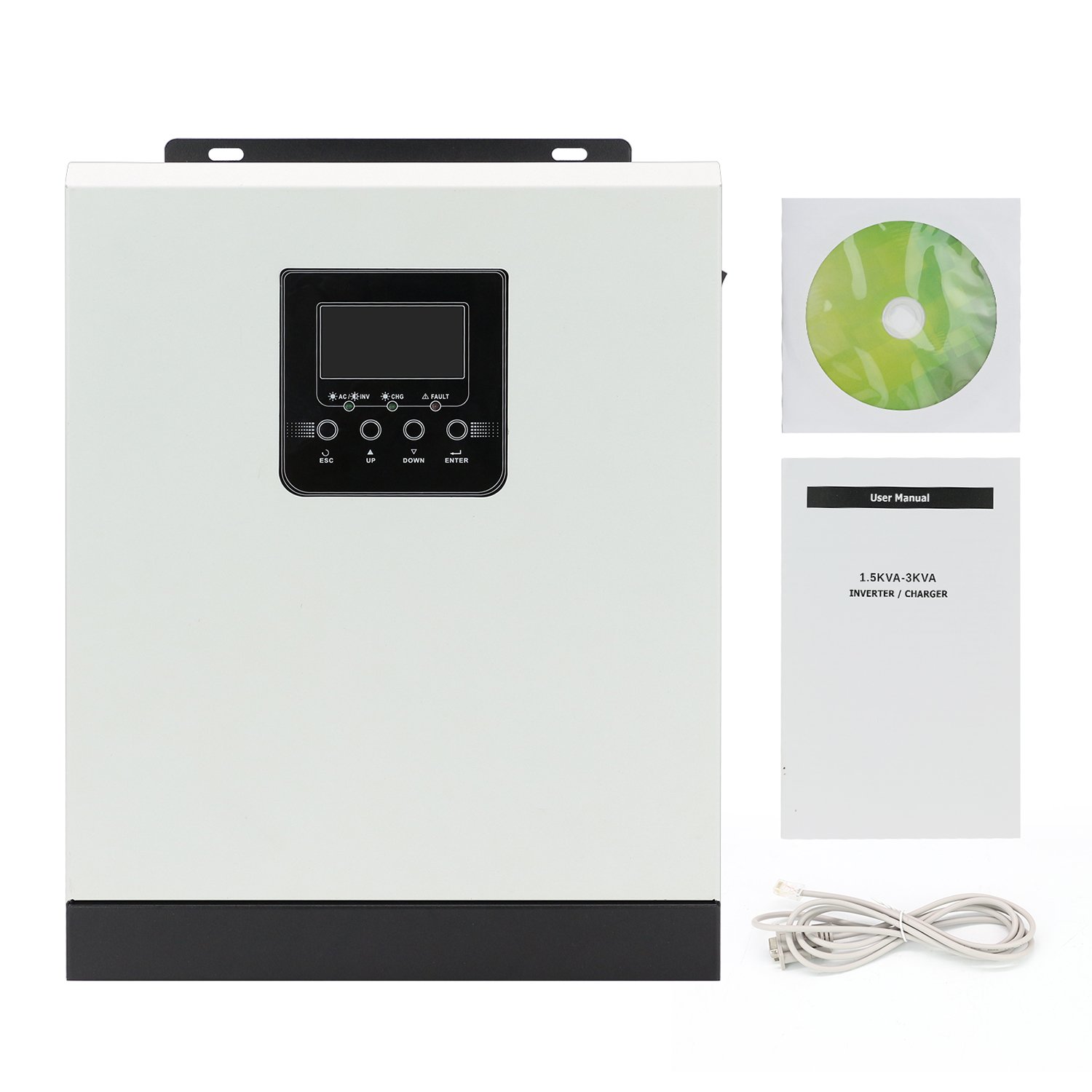 3KVA 2400W Inverter/Charger Built-in PWM Solar Controller 50A 80VDC PV Output 220VAC 24VDC 24Volt Hybrid Solar Inverter