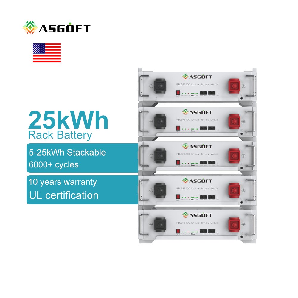 ASGOT All In One Power Rack Mounted Stackable Off Grid solar System 100ah 300ah 400ah 10kw 48v Lifepo4 inverter Lithium Battery