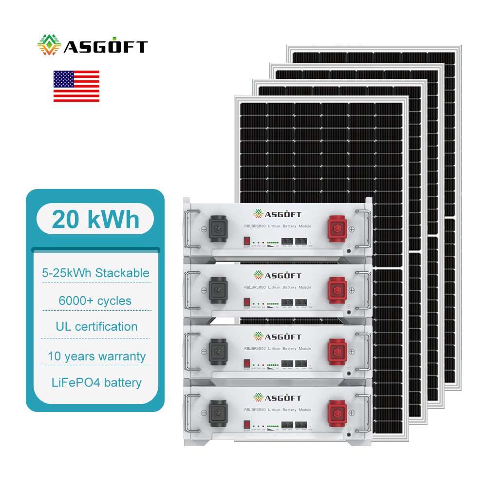 ASGOT All In One Power Rack Mounted Stackable Off Grid solar System 100ah 300ah 400ah 10kw 48v Lifepo4 inverter Lithium Battery