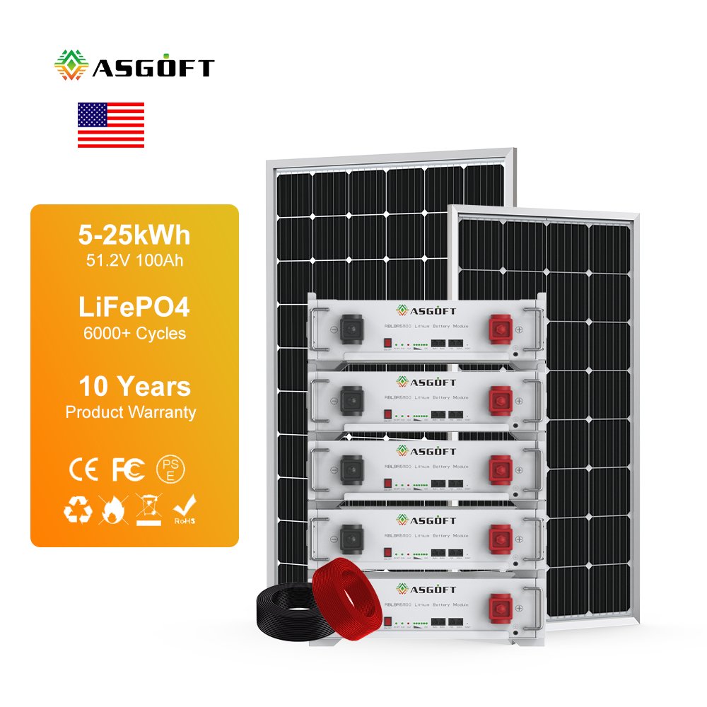 ASGOT All In One Power Rack Mounted Stackable Off Grid solar System 100ah 300ah 400ah 10kw 48v Lifepo4 inverter Lithium Battery